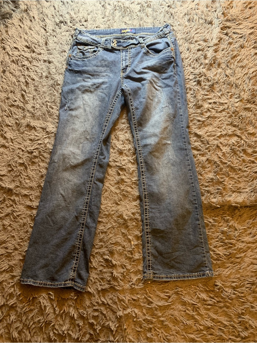 Vintage Y2K Angels low rise distressed embroidered contrast stitch jeans sz 16